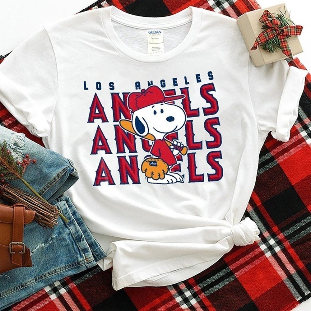 Snoopy Playing Baseball Los Angeles Angels Unisex T Shirt